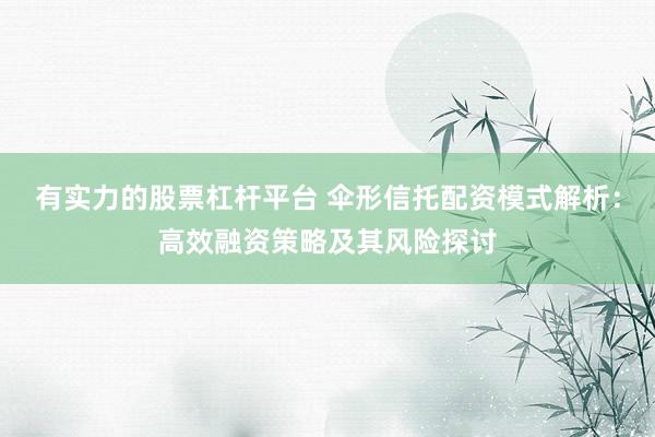 有实力的股票杠杆平台 伞形信托配资模式解析：高效融资策略及其风险探讨