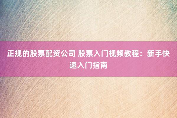 正规的股票配资公司 股票入门视频教程：新手快速入门指南