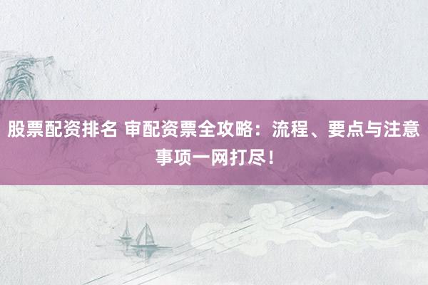 股票配资排名 审配资票全攻略：流程、要点与注意事项一网打尽！