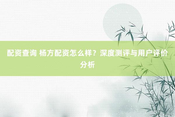 配资查询 杨方配资怎么样？深度测评与用户评价分析