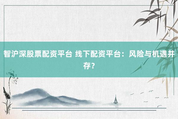 智沪深股票配资平台 线下配资平台：风险与机遇并存？