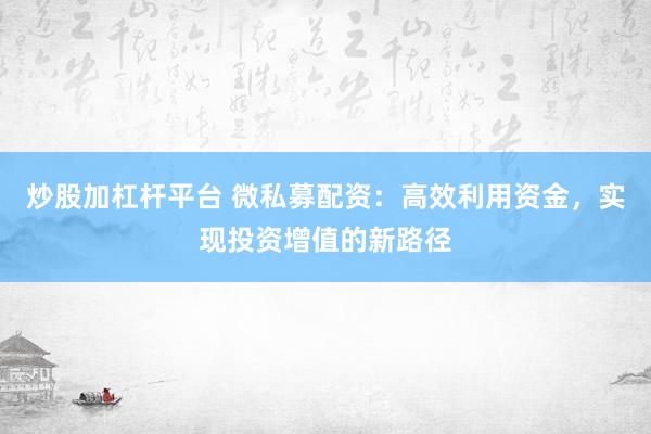 炒股加杠杆平台 微私募配资：高效利用资金，实现投资增值的新路径