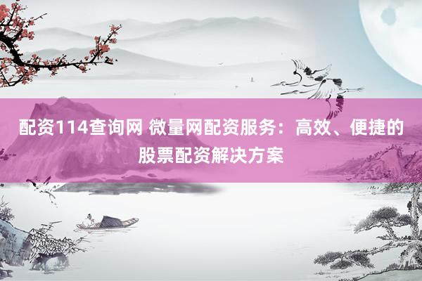 配资114查询网 微量网配资服务：高效、便捷的股票配资解决方案