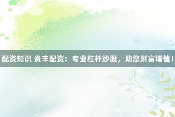 配资知识 贵丰配资：专业杠杆炒股，助您财富增值！