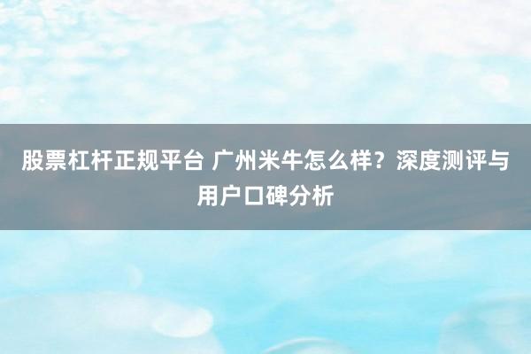 股票杠杆正规平台 广州米牛怎么样？深度测评与用户口碑分析
